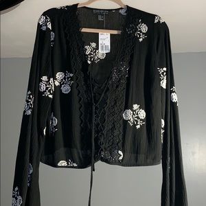 Forever21 Lace Up Crop Top With Bell Sleeves